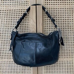 Vintage Black Leather Coach Shoulder Bag, 80s-90s